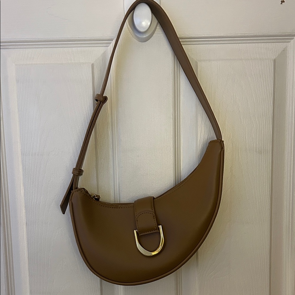 Madison West Brown Shoulder Bag with Gold Accent